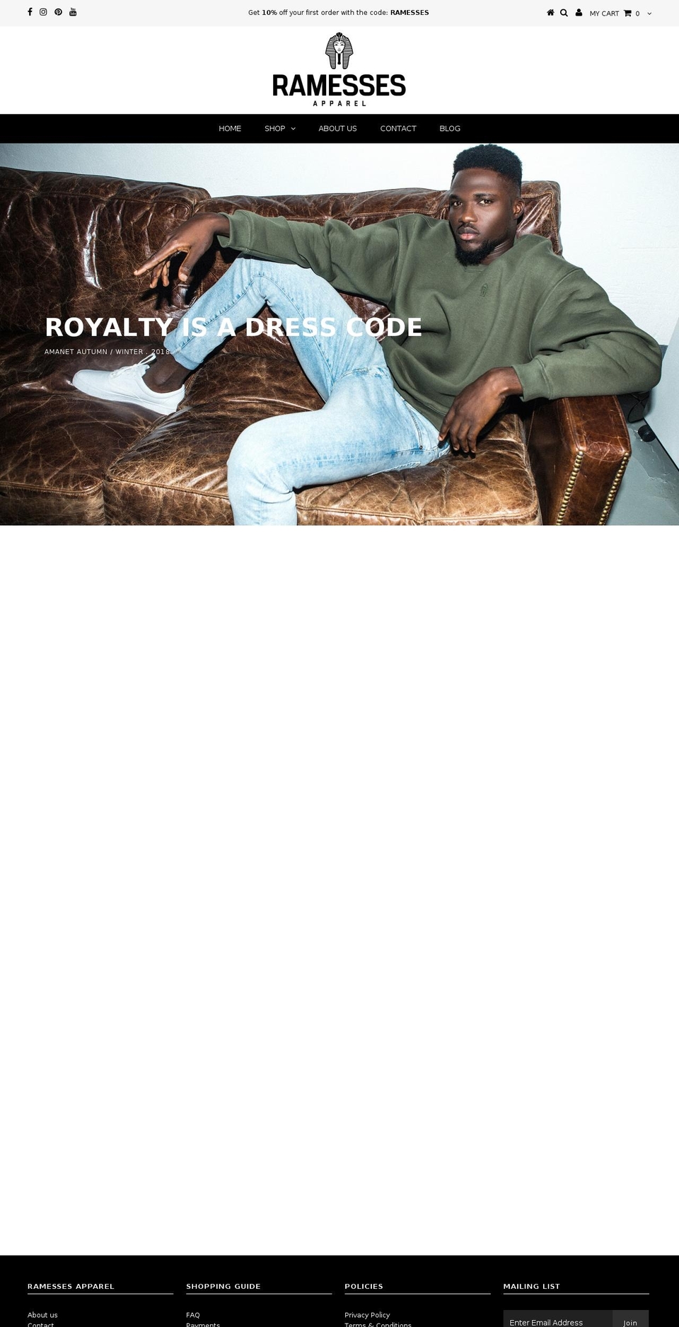 ramessesapparel.com — Shopify storefront screenshot