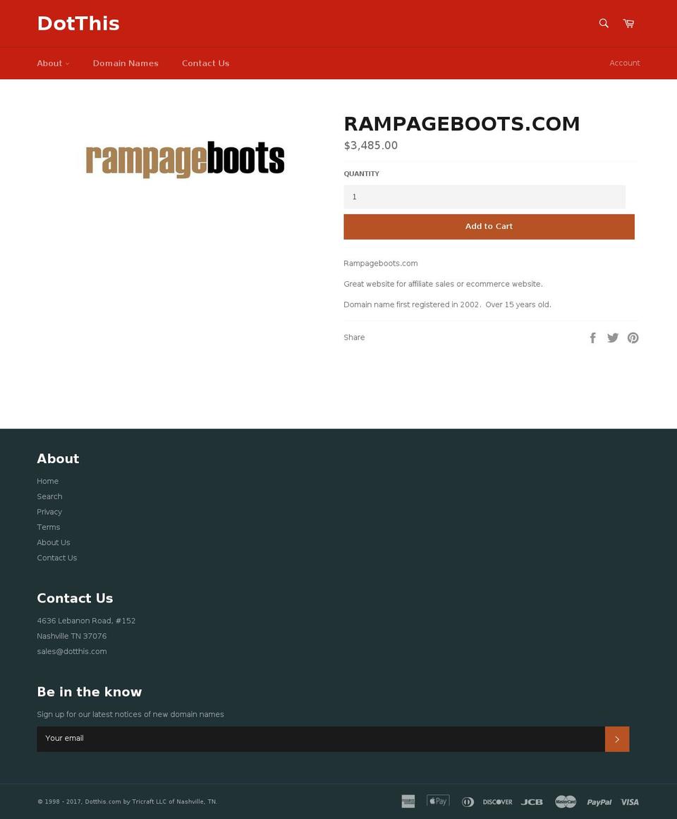 rampageboots.com shopify website screenshot