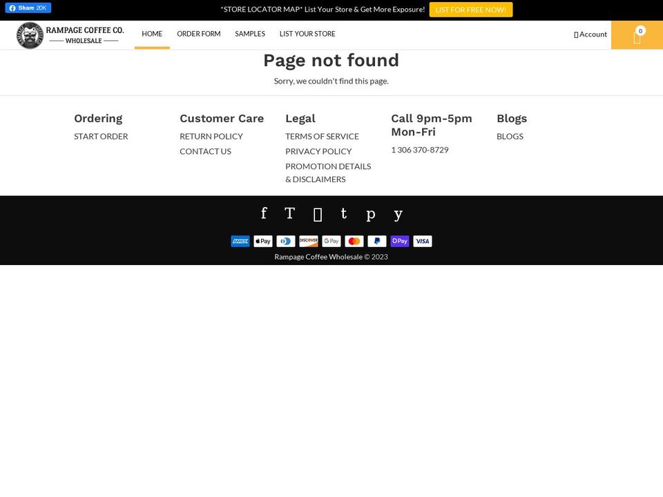 rampagecoffeewholesale.com shopify website screenshot