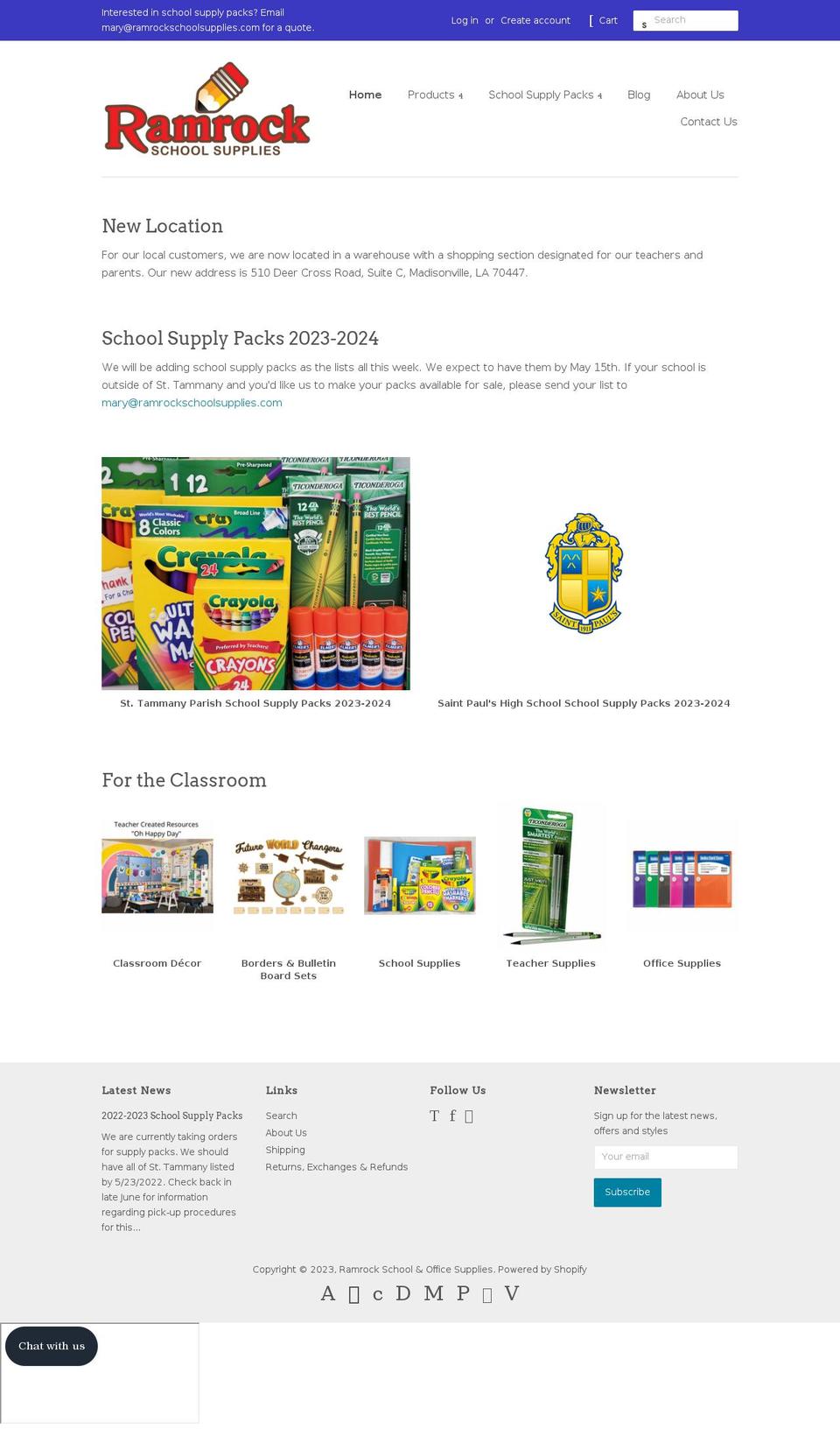 ramrockschoolsupplies.com shopify website screenshot