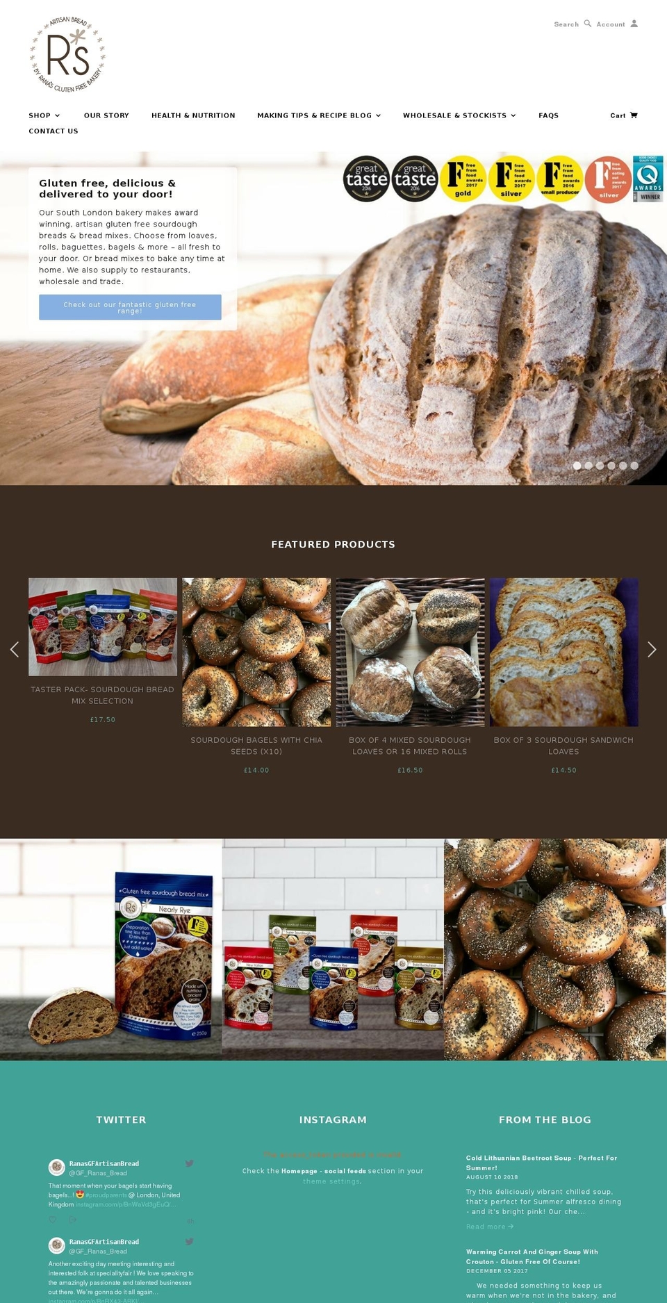 ranasbakery.london shopify website screenshot