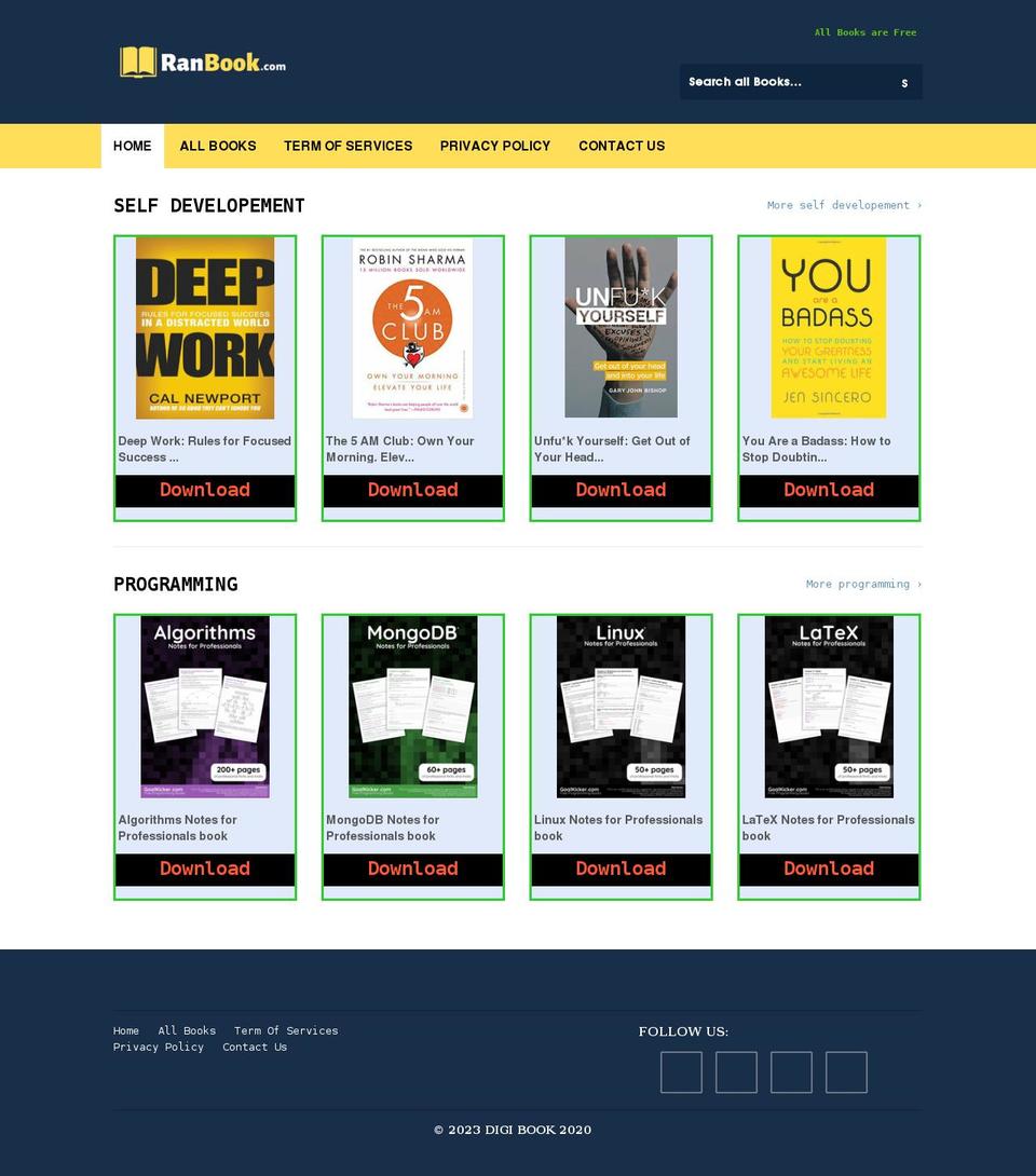 ranbook.com shopify website screenshot