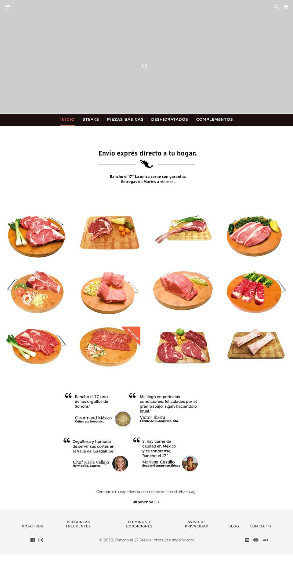 ranchoel17steaks.com — Shopify storefront screenshot
