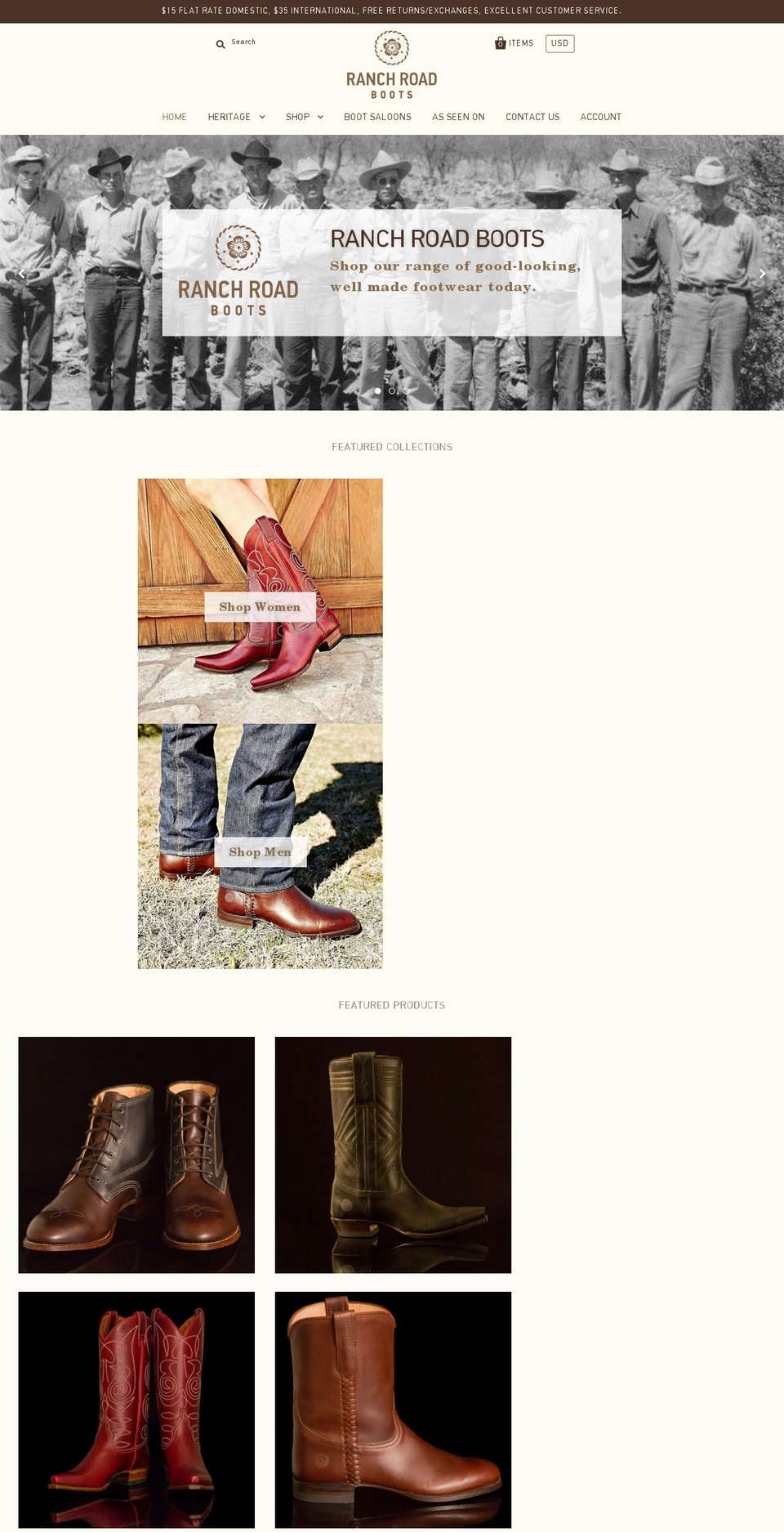 ranchroadboots.com shopify website screenshot