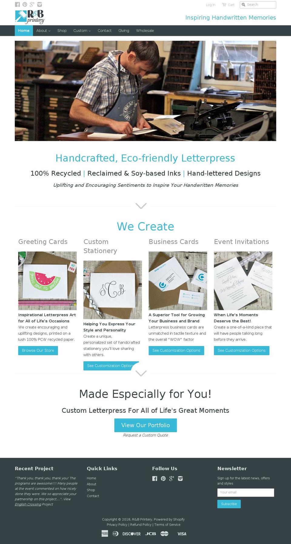 randbprintery.biz shopify website screenshot