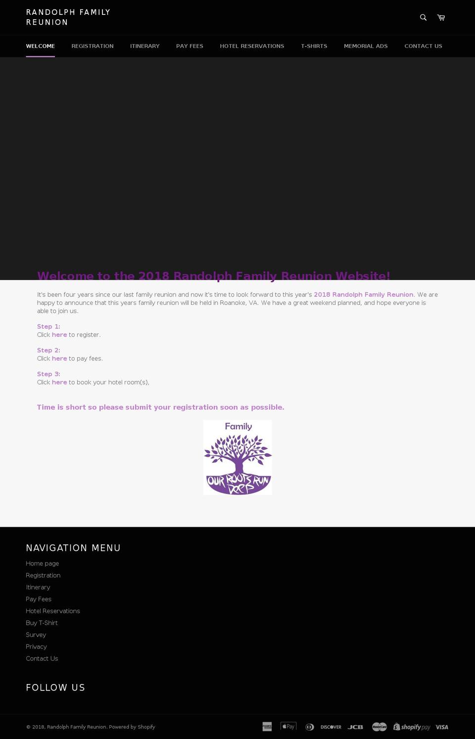 randolphfamilyreunion.com — Shopify storefront screenshot