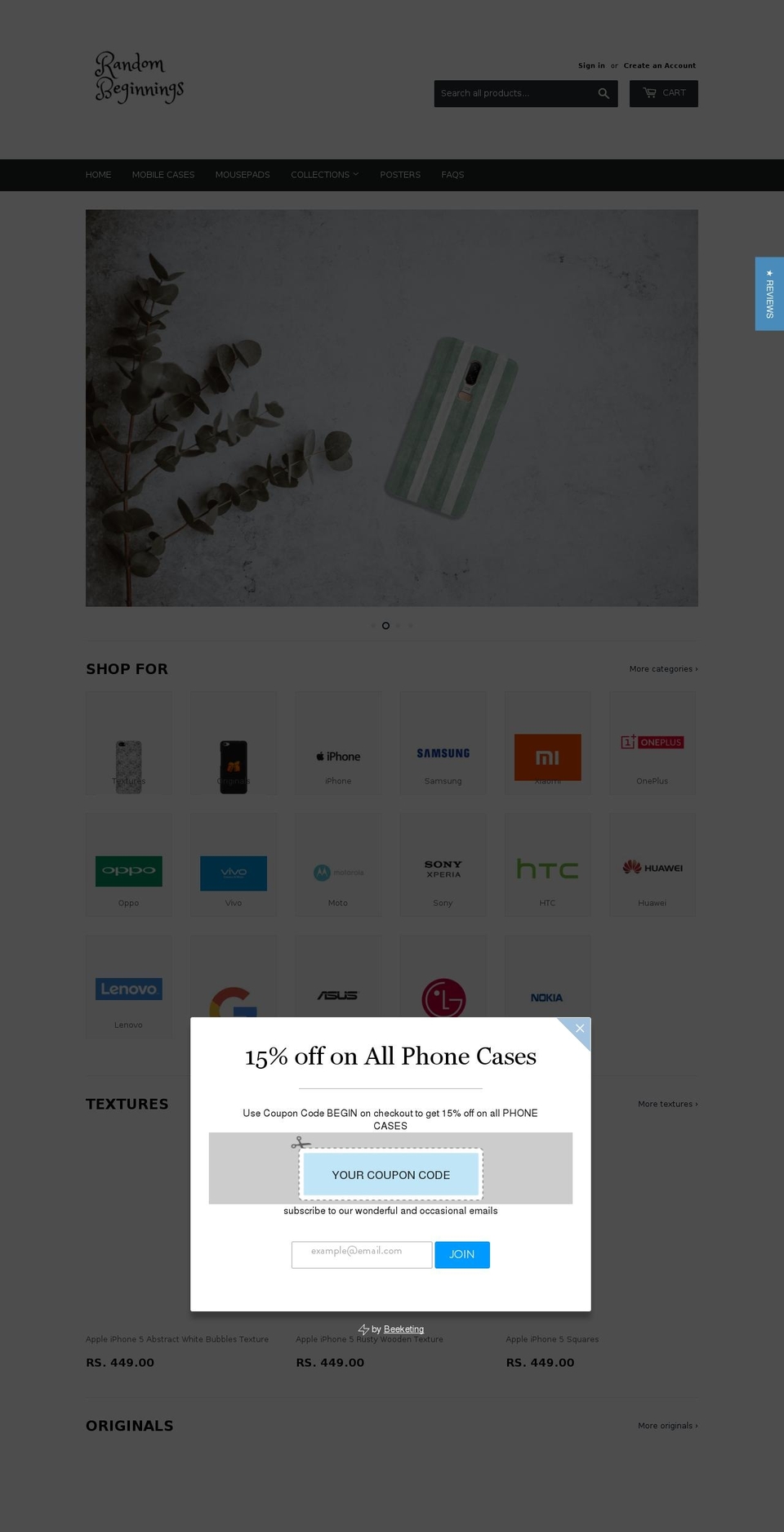 randombeginnings.com — Shopify storefront screenshot