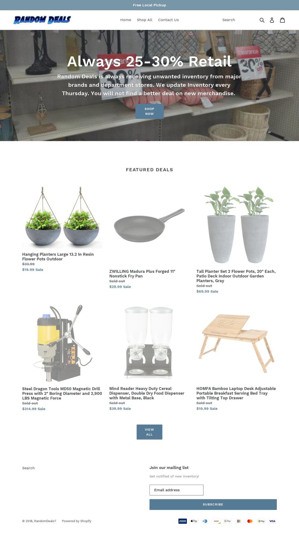 randomdeals.net shopify website screenshot