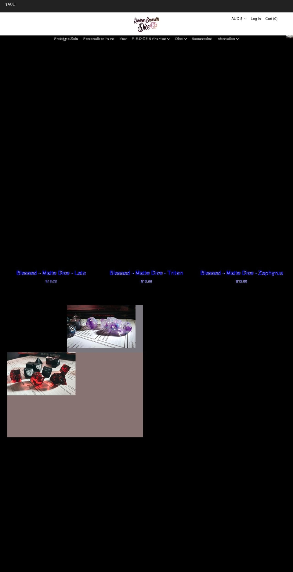 randomencounterdice.com shopify website screenshot