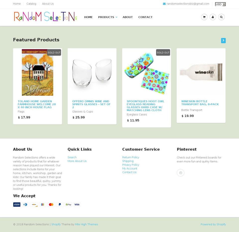 randomselections.biz shopify website screenshot