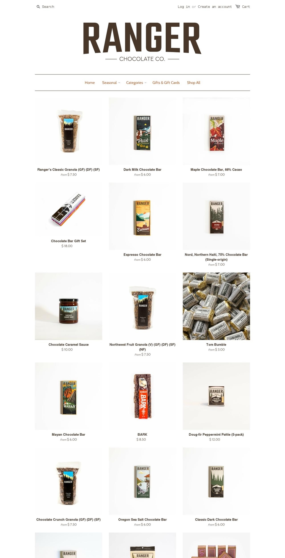 ranger-chocolate.myshopify.com shopify website screenshot