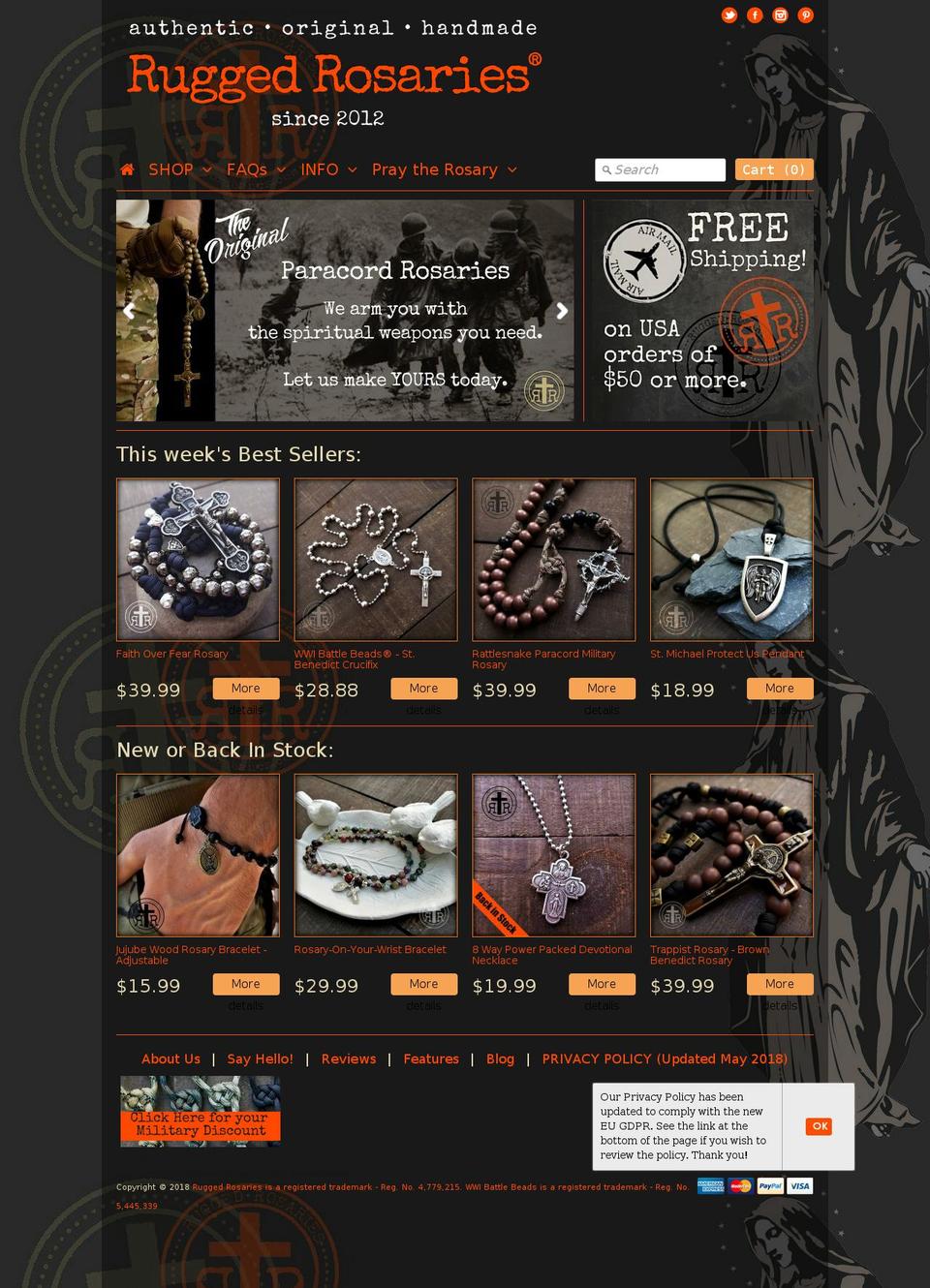 rangerrosaries.com — Shopify storefront screenshot
