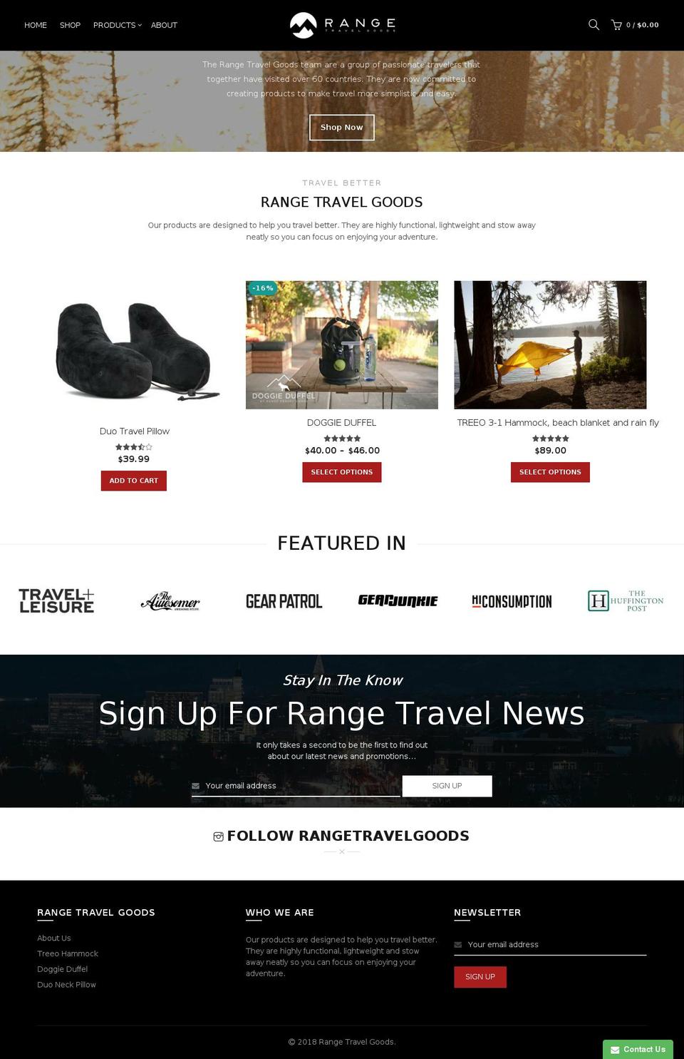 basel Shopify theme site example rangetravelgoods.com