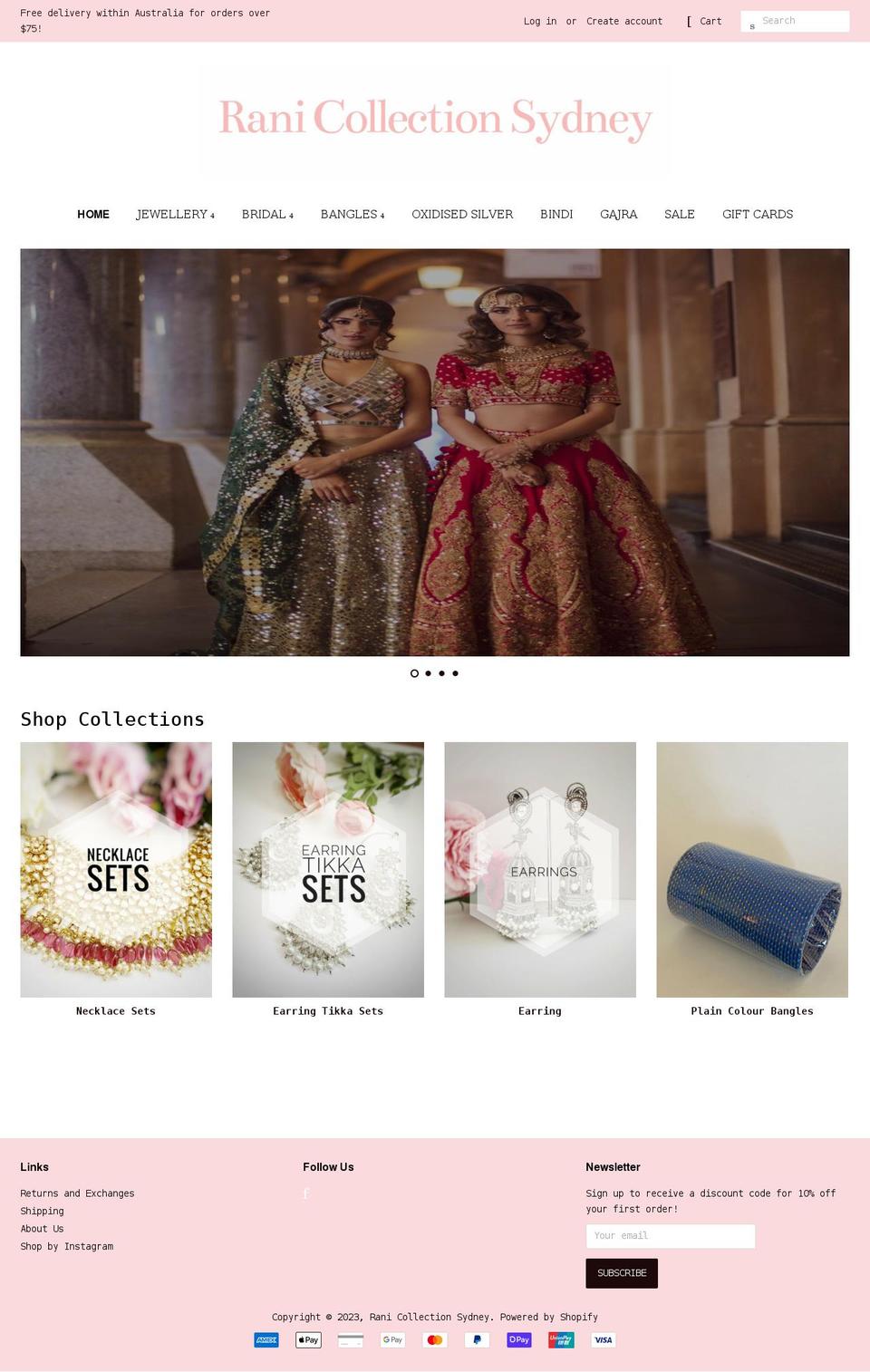 ranicollectionsydney.com — Shopify storefront screenshot
