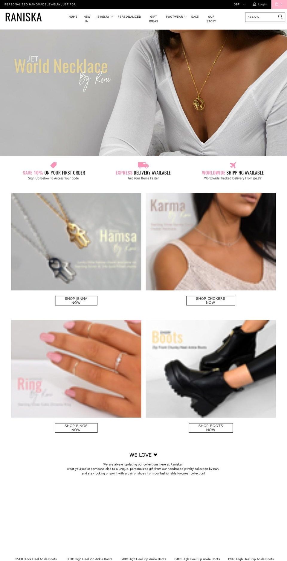 raniska.com — Shopify storefront screenshot