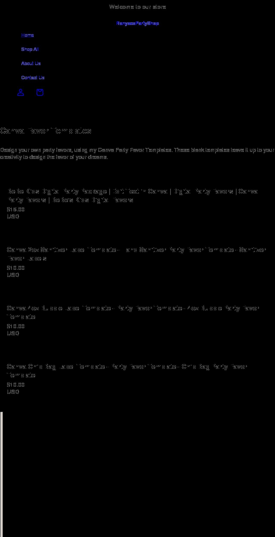 ranyaespartyshop.com shopify website screenshot