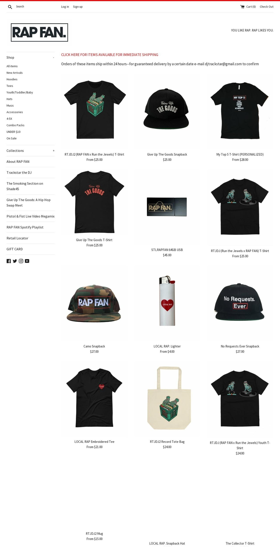 rapfan.com shopify website screenshot