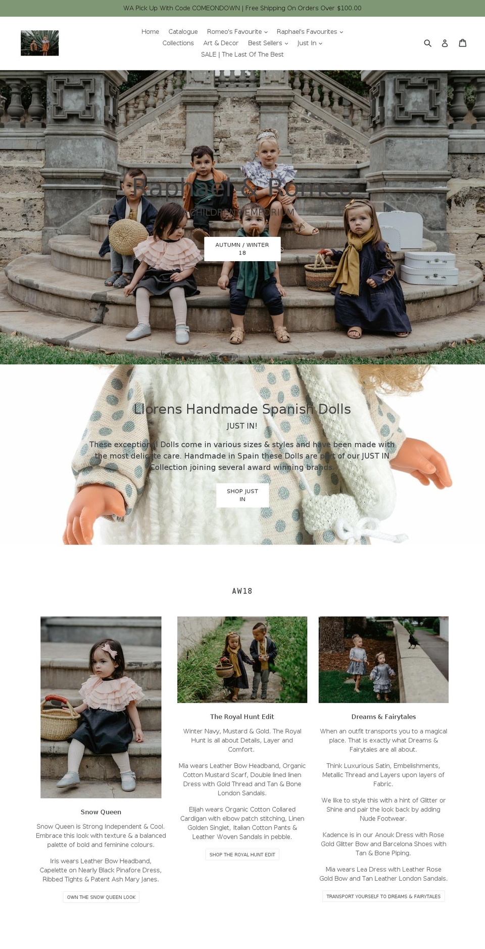 raphaelandromeo.com — Shopify storefront screenshot