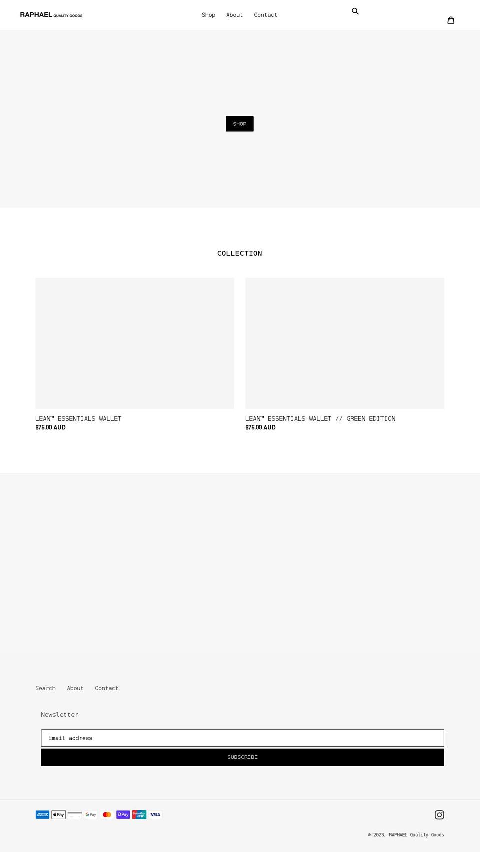 raphaelworkshop.com — Shopify storefront screenshot