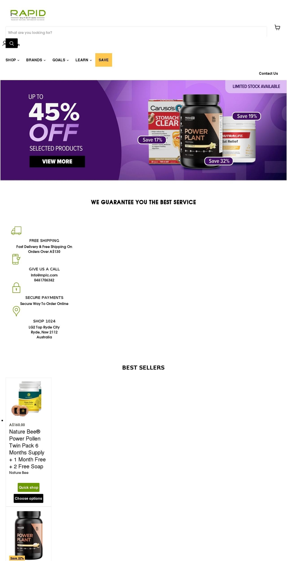 rapid-nutrition.com shopify website screenshot
