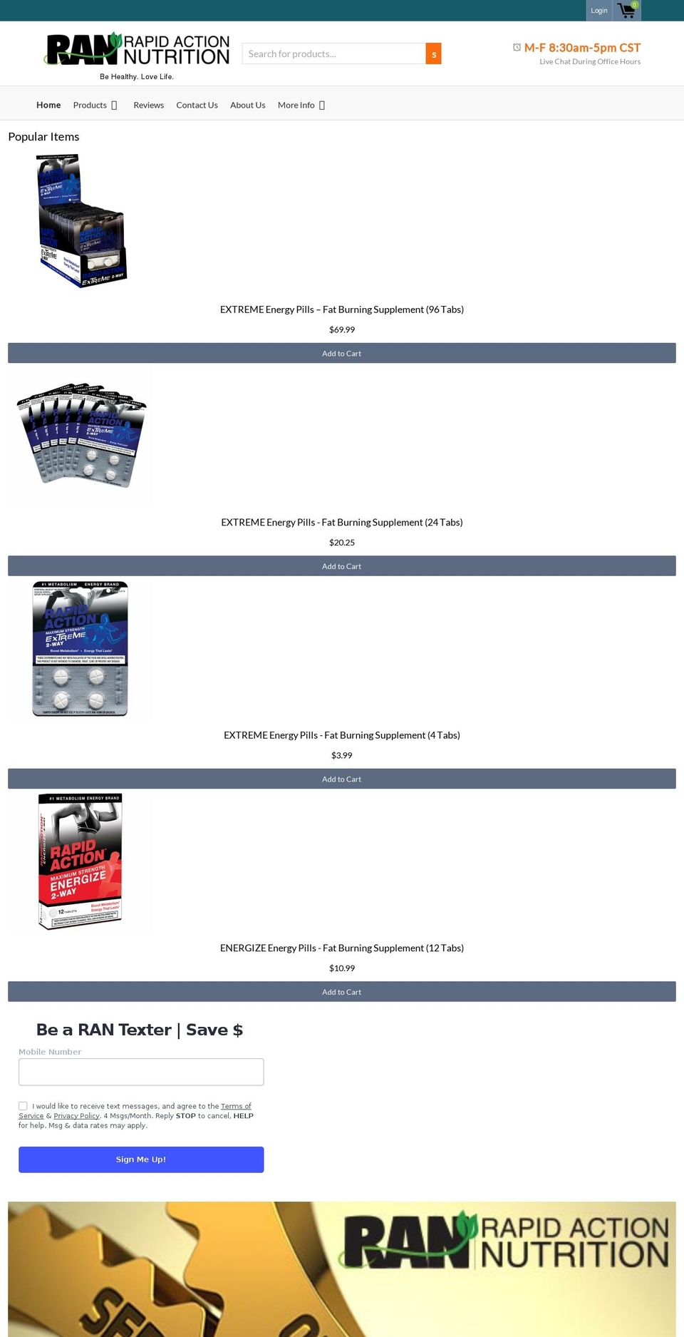 rapidactionnutrition.com — Shopify storefront screenshot