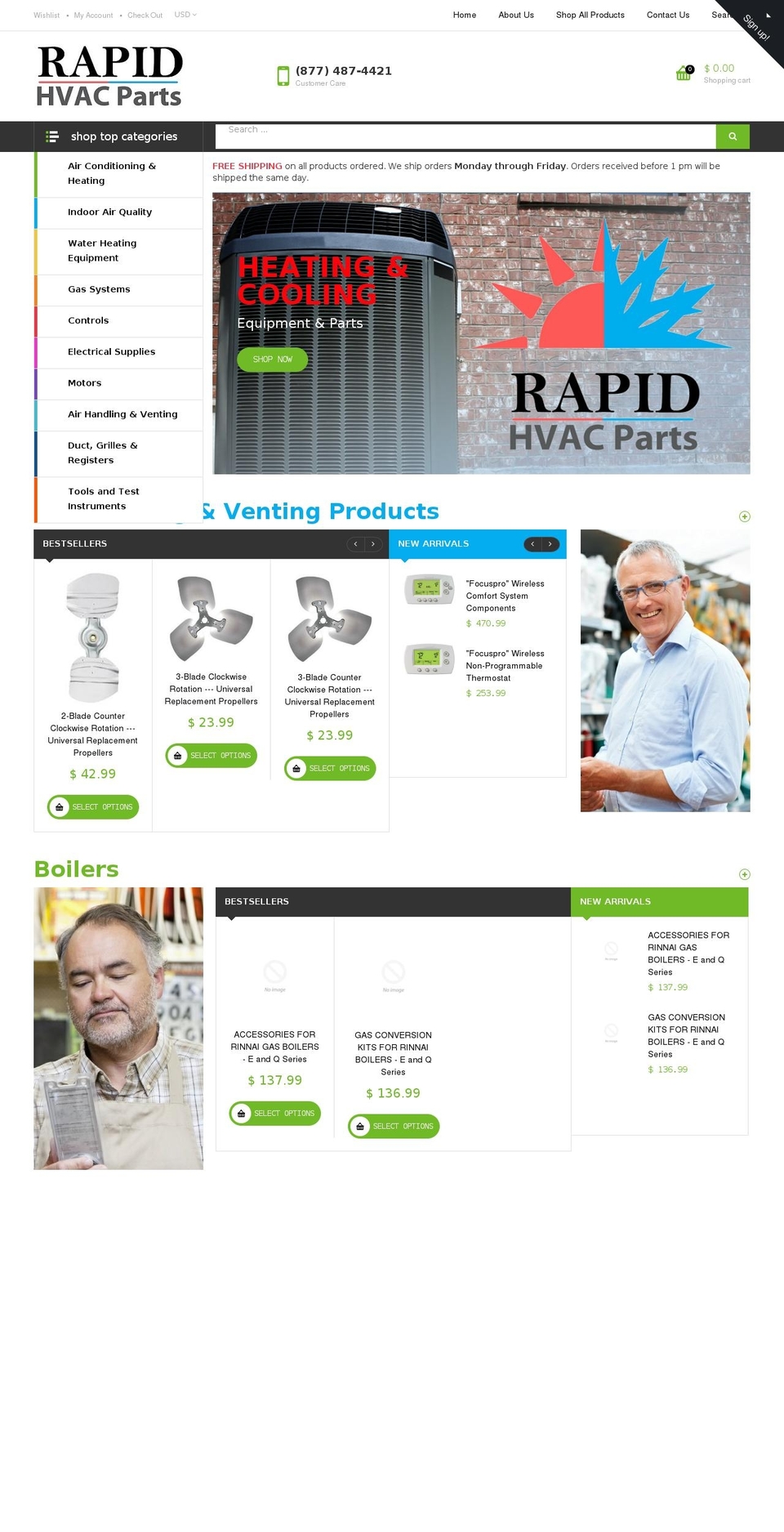 rapidhvacparts.com shopify website screenshot