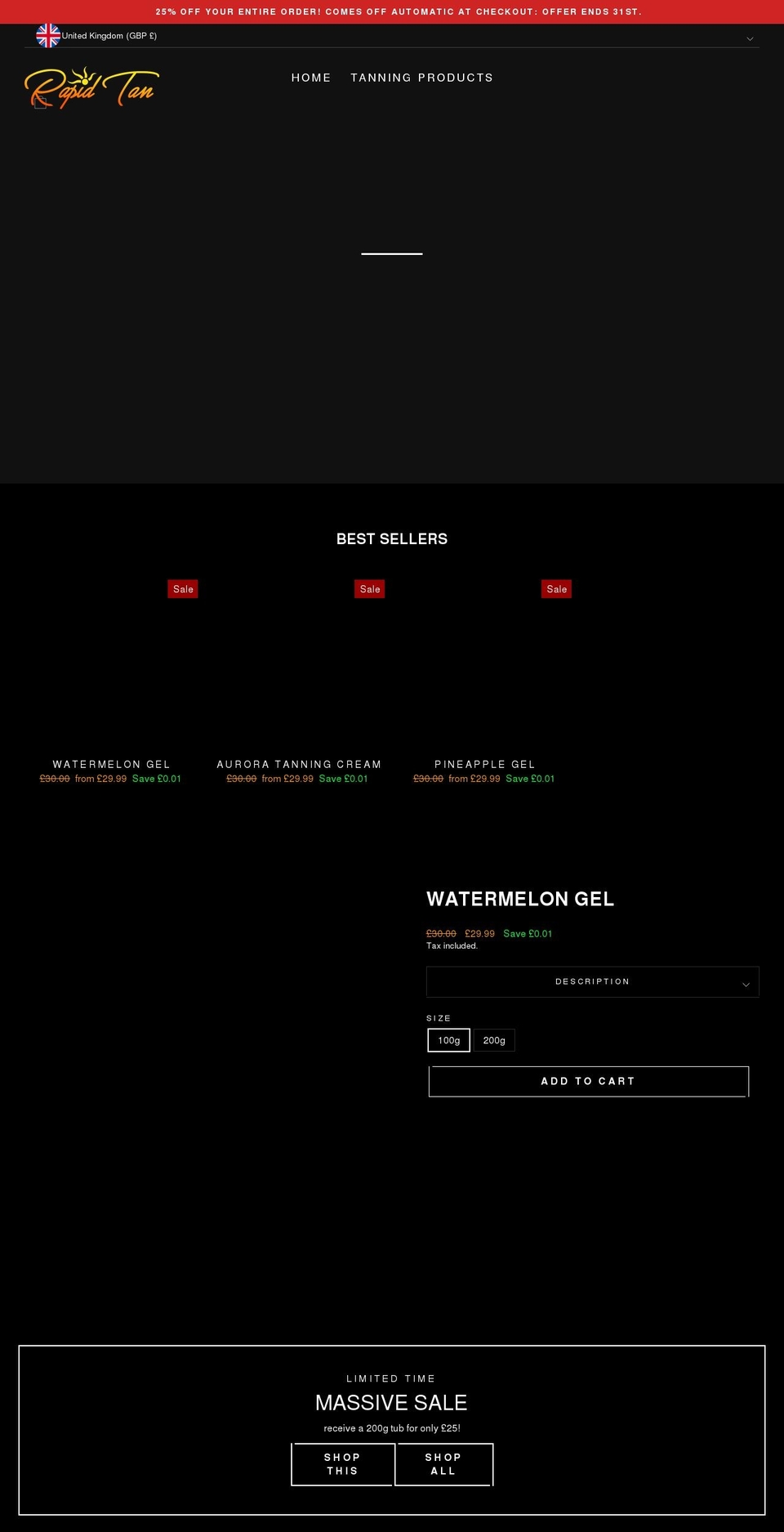 rapidtan.com shopify website screenshot