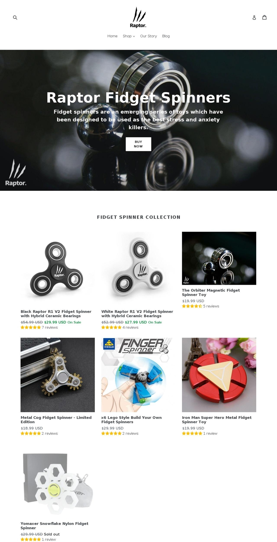 raptorfidgetspinners.com shopify website screenshot