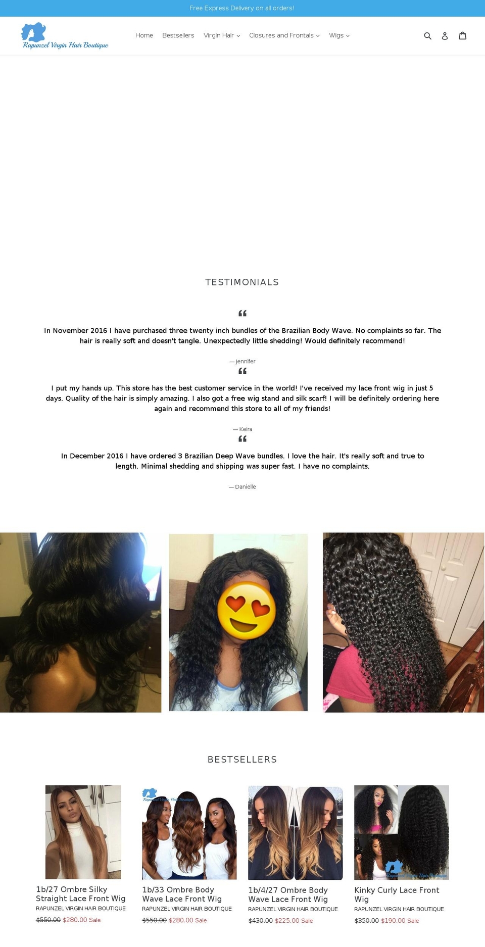 gemini Shopify theme site example rapunzel-virgin-hair-boutique.com