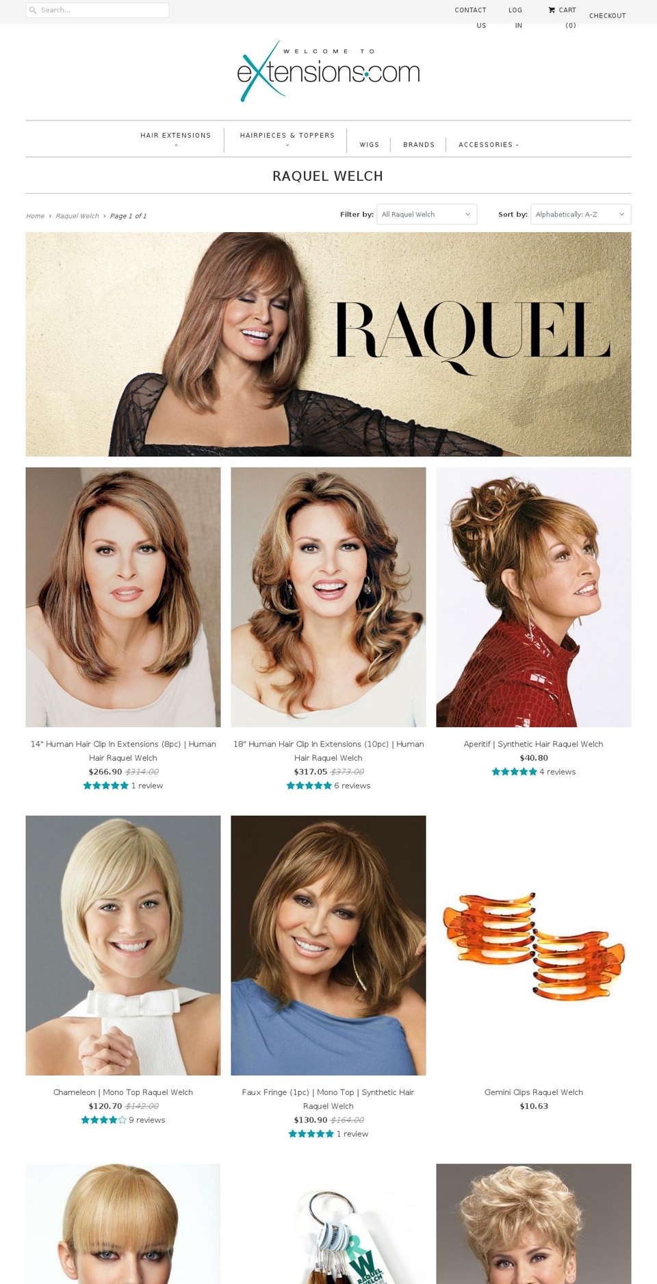 raquelwelch-hairextensions.com shopify website screenshot