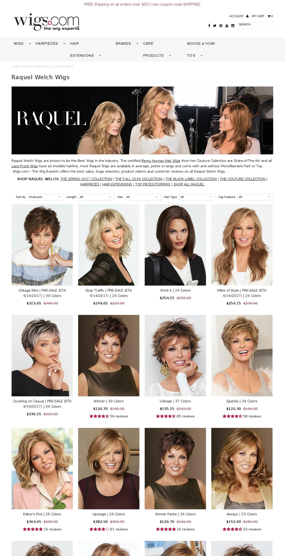 raquelwelch-wigs.com shopify website screenshot