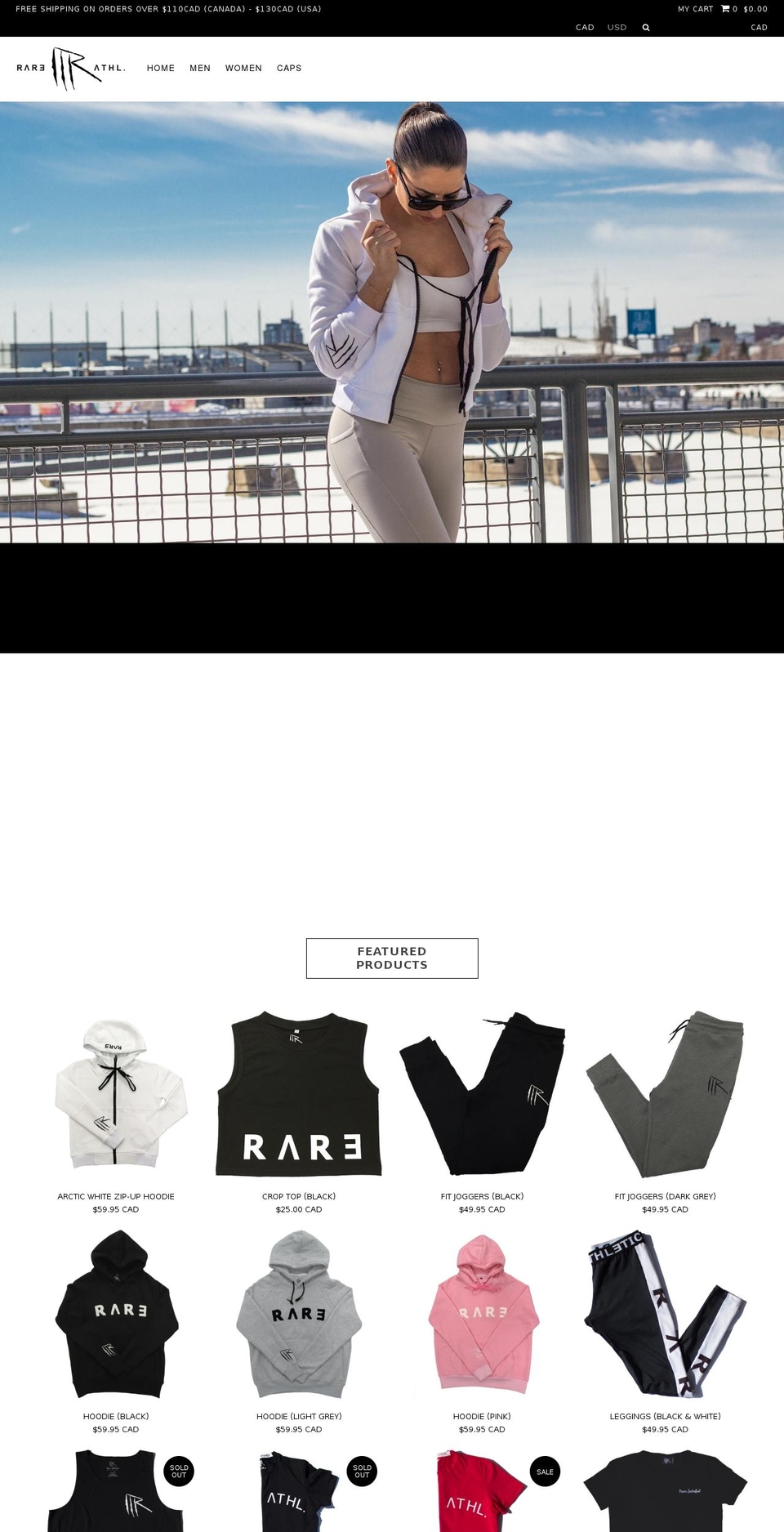 rare-athletics.com shopify website screenshot