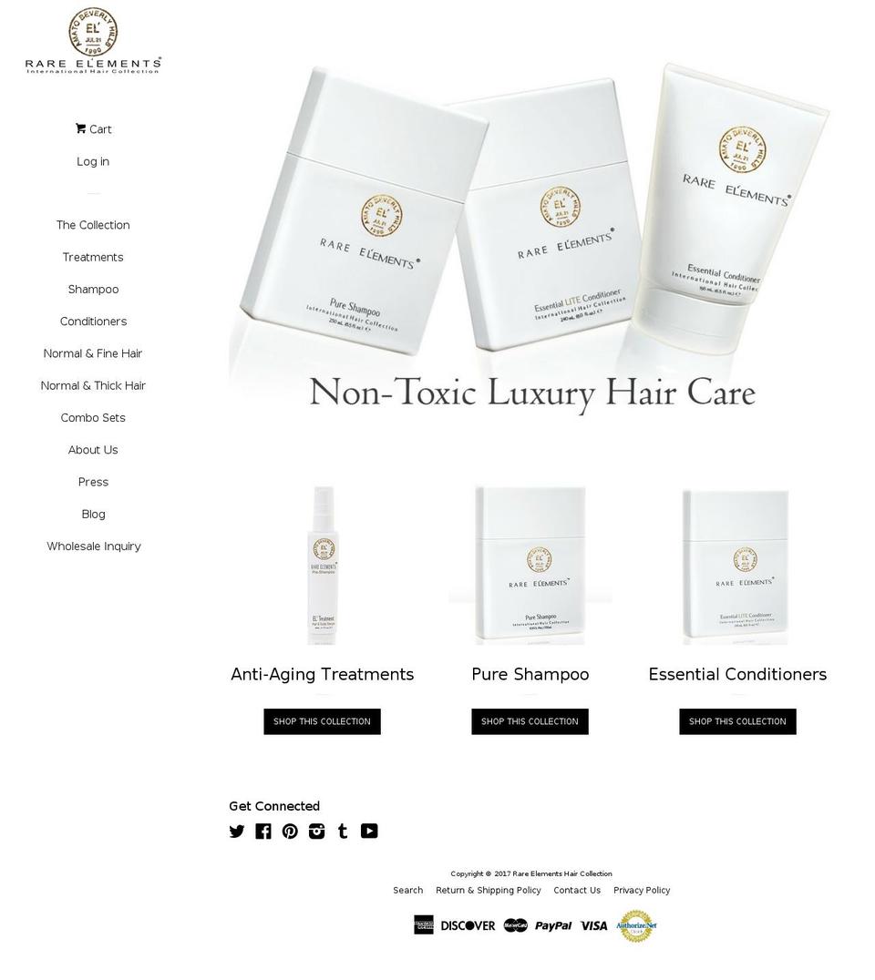Debut Shopify theme site example rare-elements-hair-collection.myshopify.com