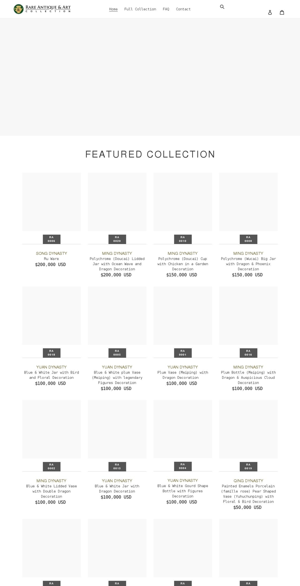 rareantiqueandart.com shopify website screenshot