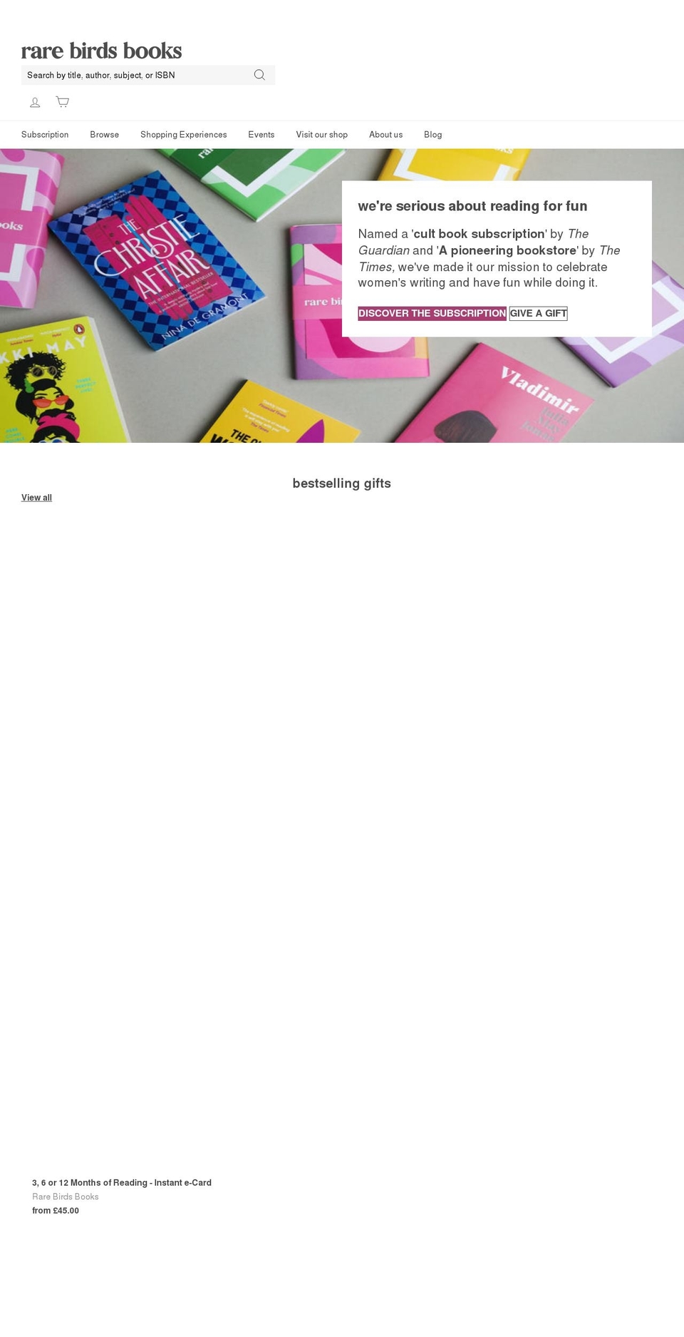 rarebirdsbooks.com shopify website screenshot