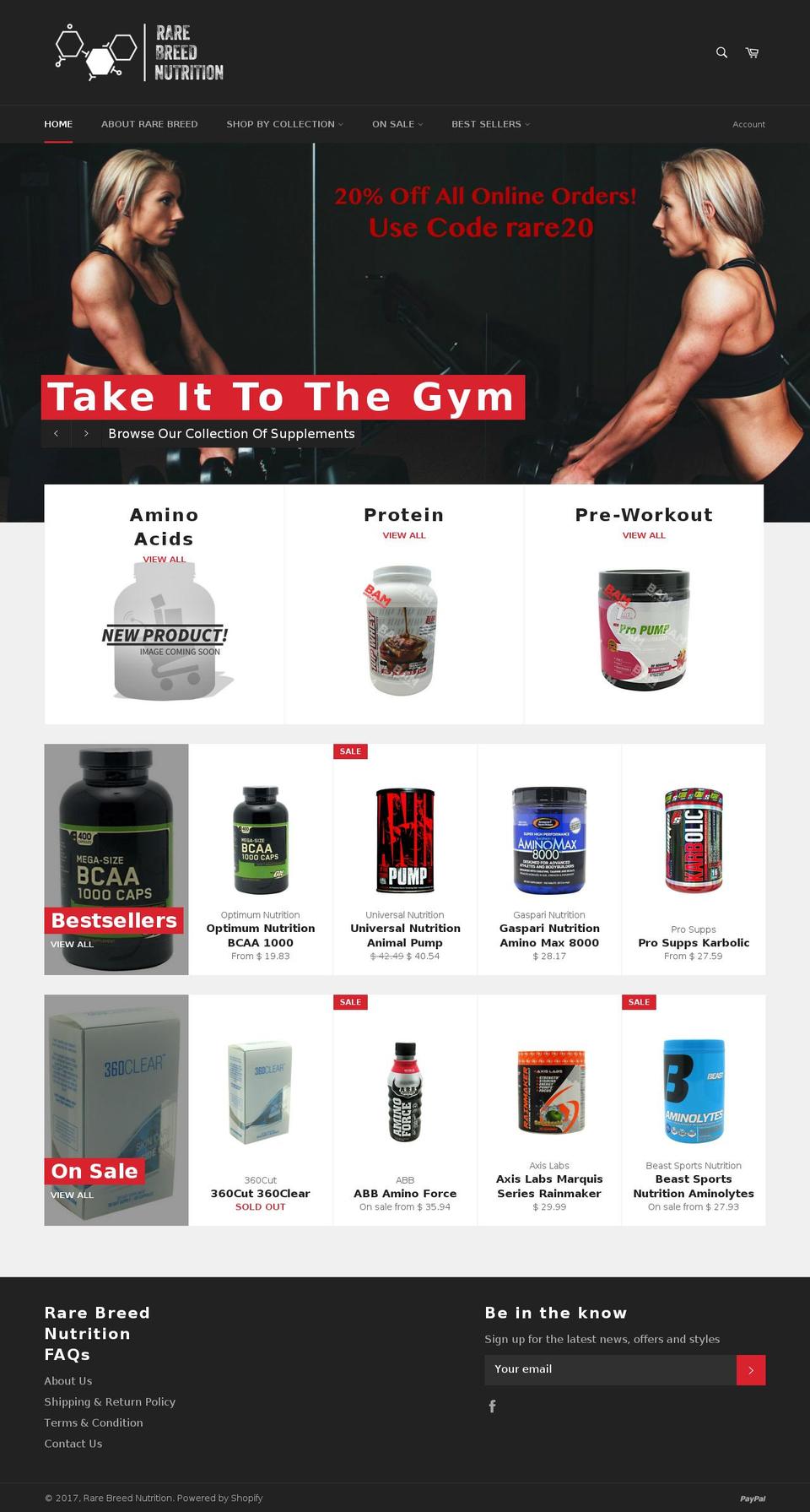 rarebreednutrition.com shopify website screenshot