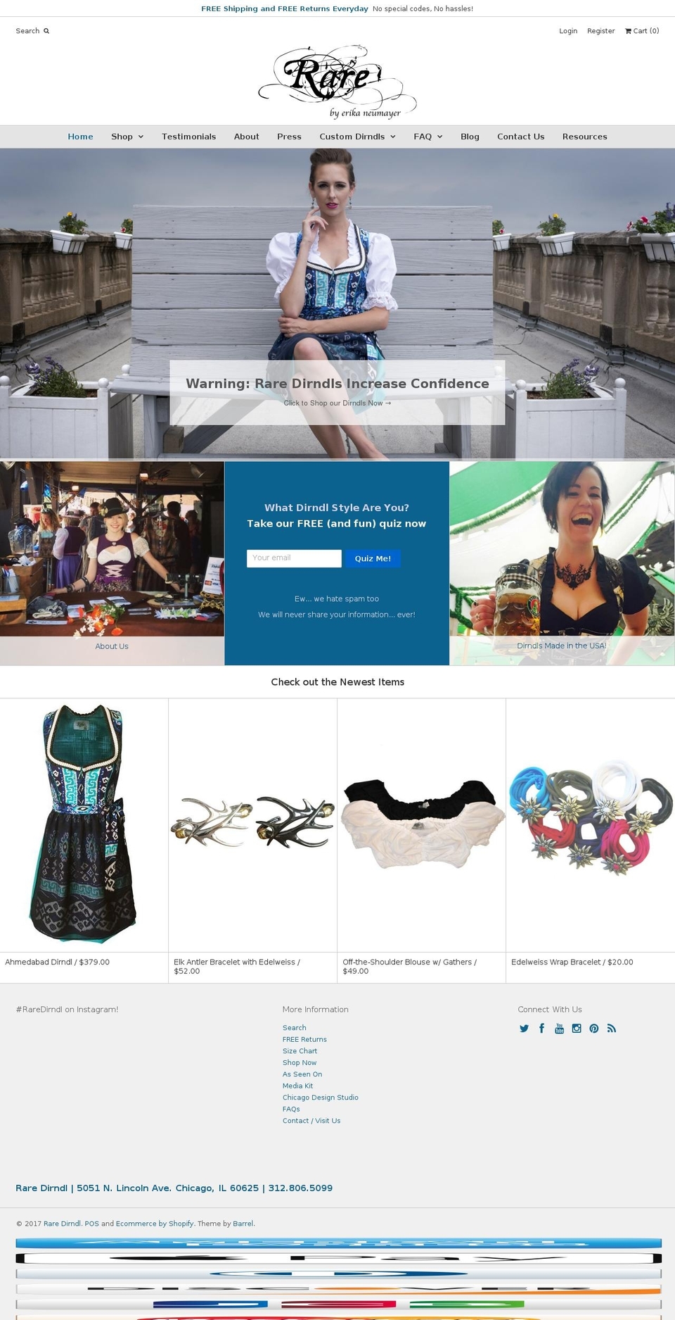 raredirndl.com shopify website screenshot