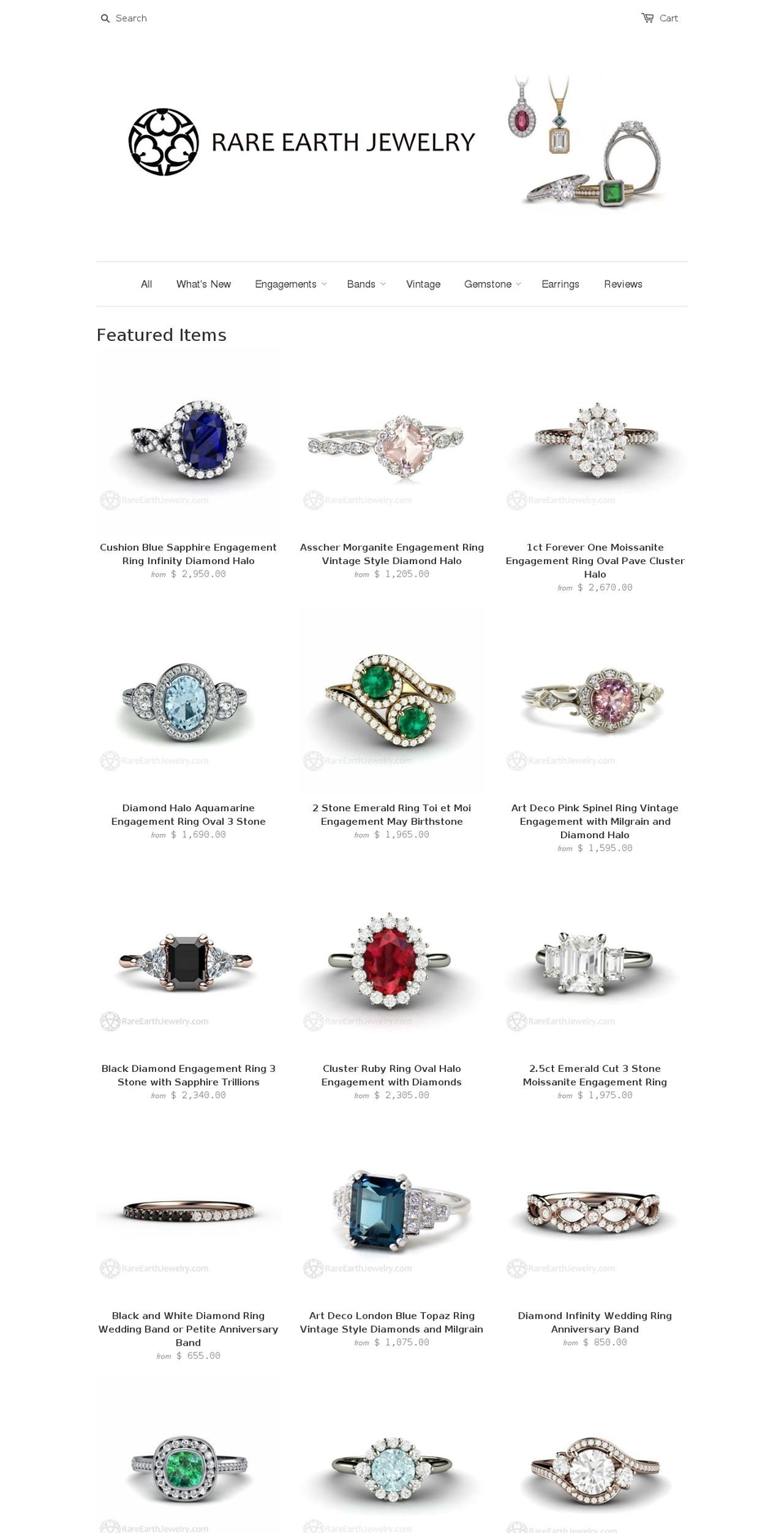 rareearthjewelry.com shopify website screenshot