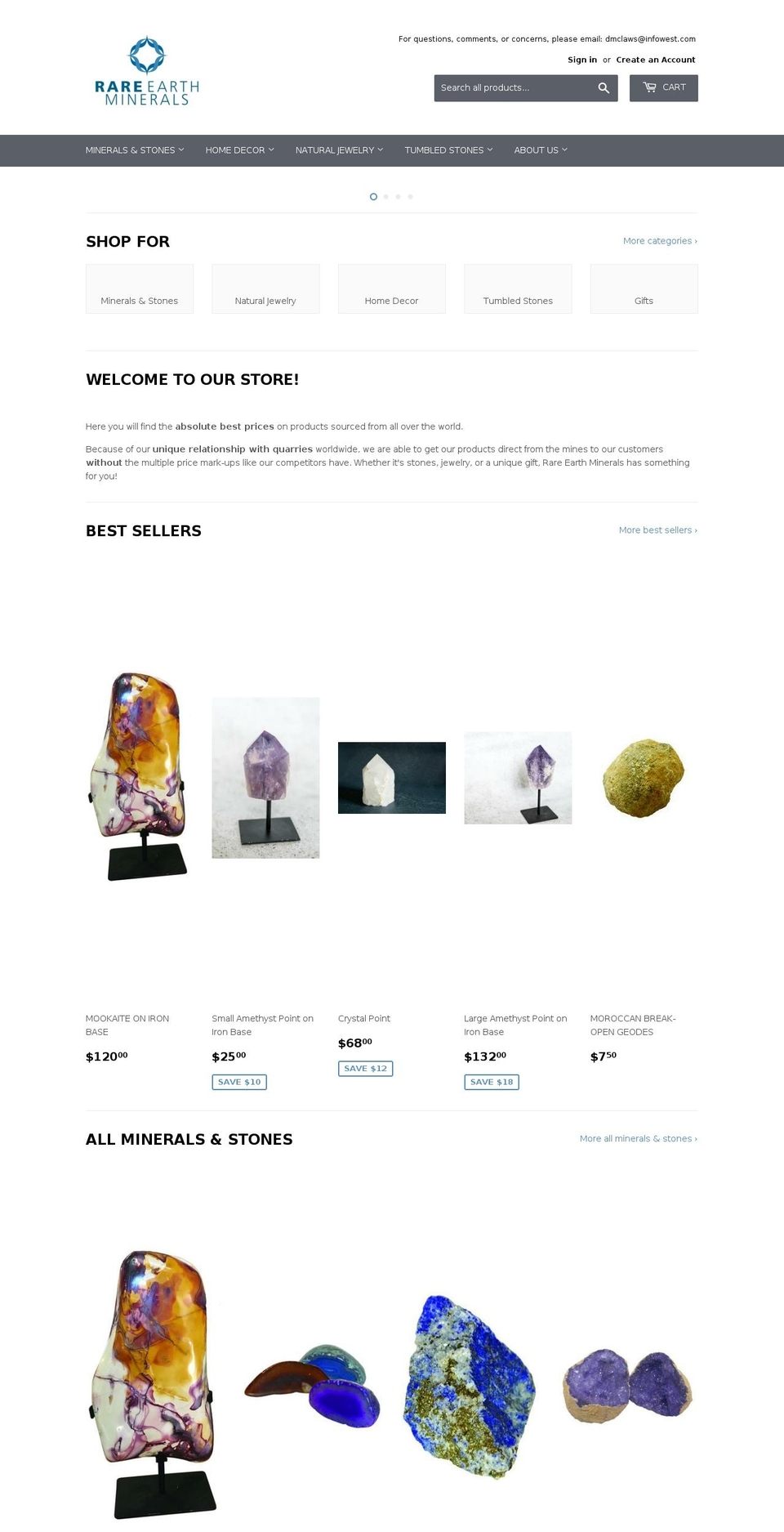 rareearthminerals.net shopify website screenshot