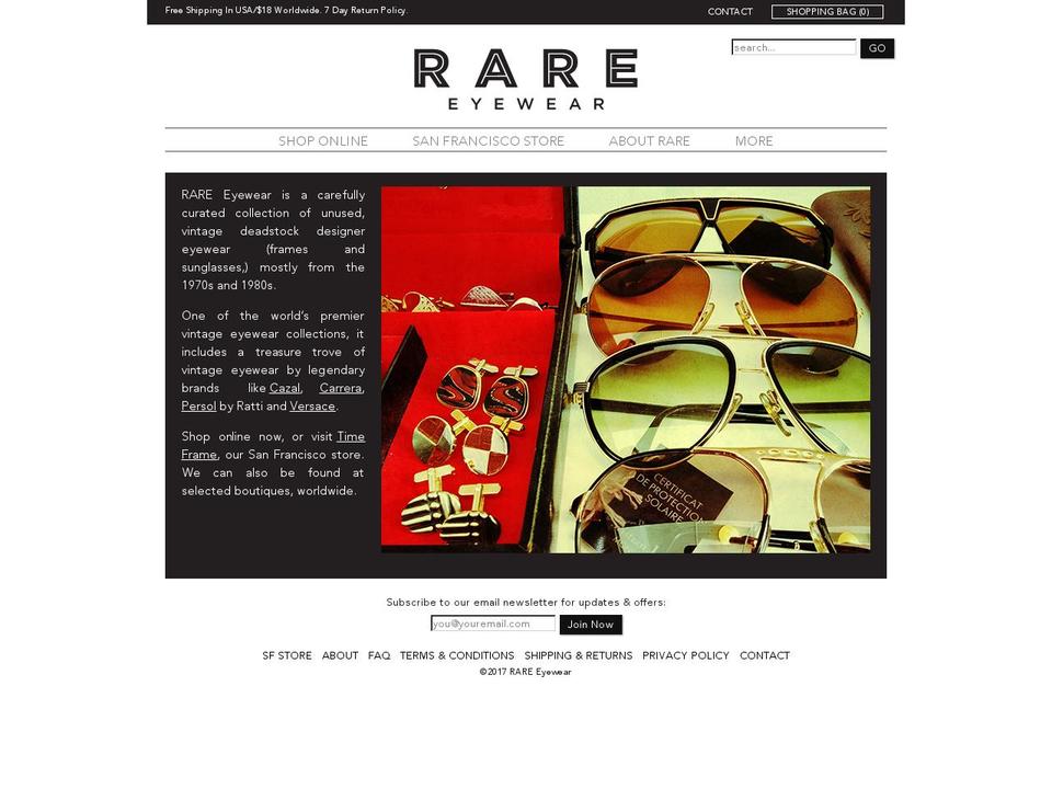 rareeyewear.com shopify website screenshot