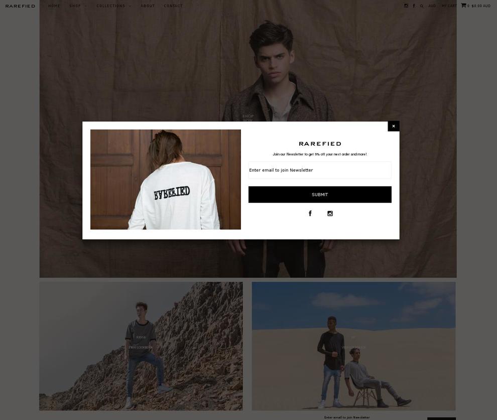 rarefiedclothing.co.nz shopify website screenshot