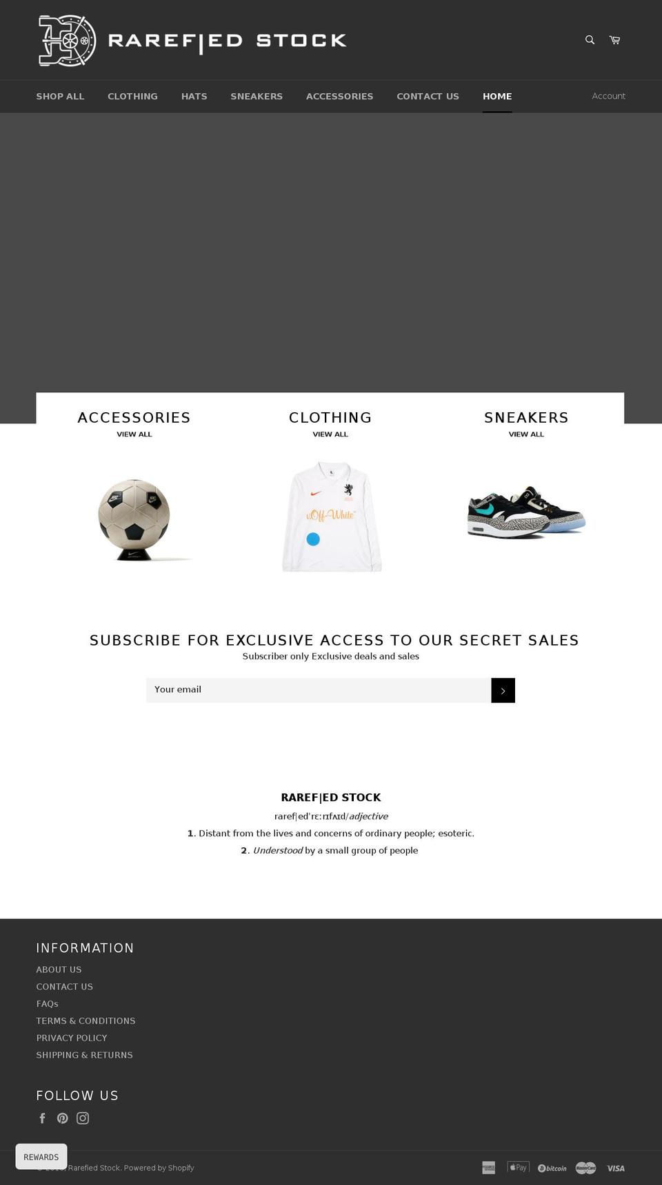 rarefiedstock.com — Shopify storefront screenshot