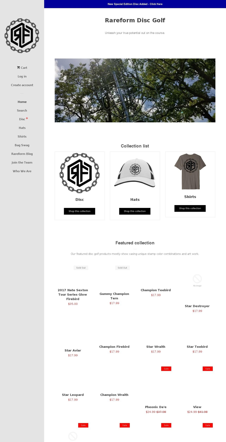 rareformdiscgolf.com — Shopify storefront screenshot