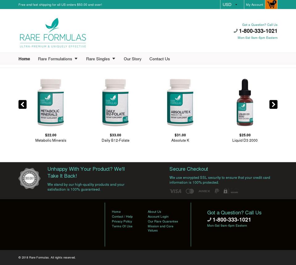 rareformulas.com — Shopify storefront screenshot