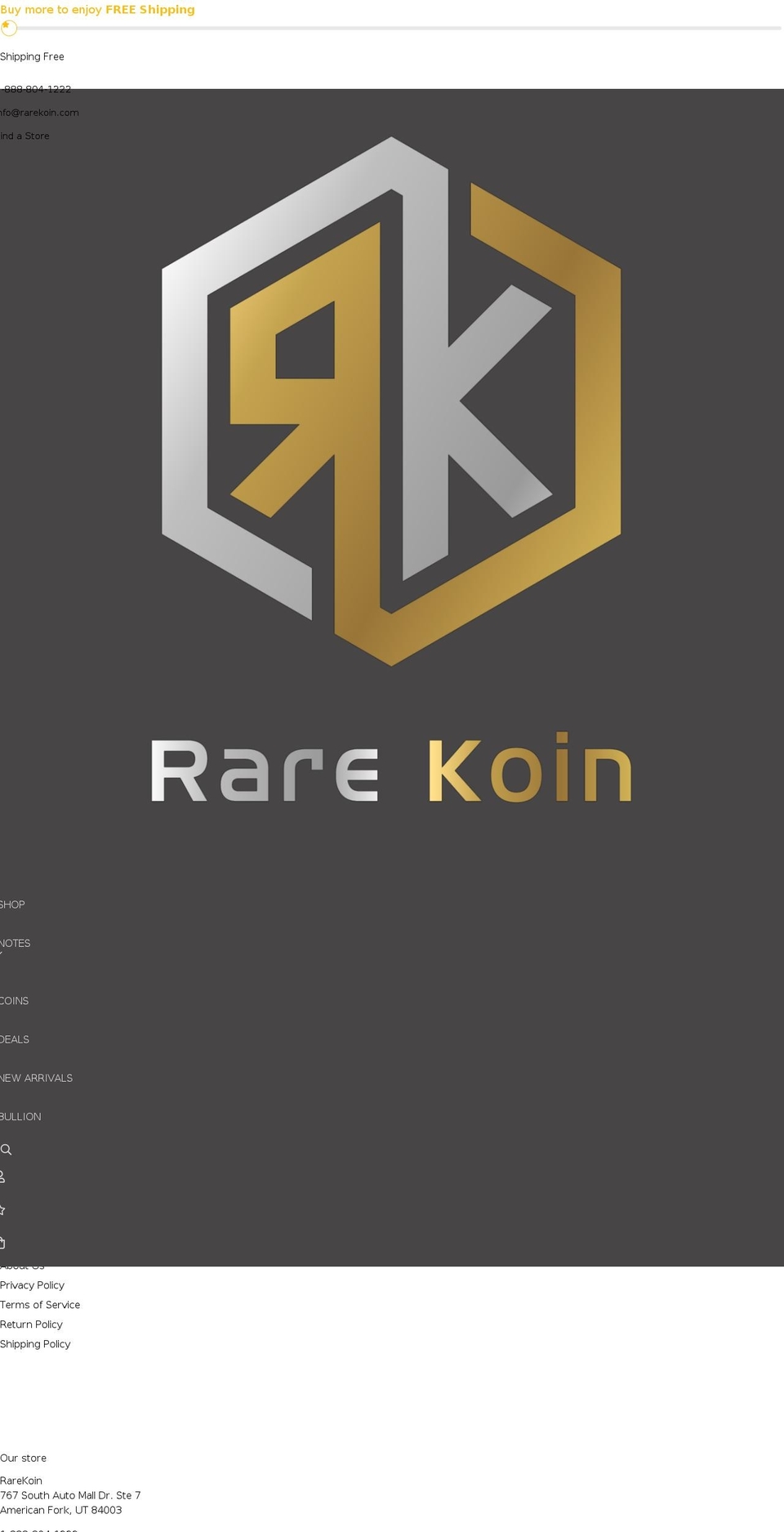 rarekoin.com shopify website screenshot