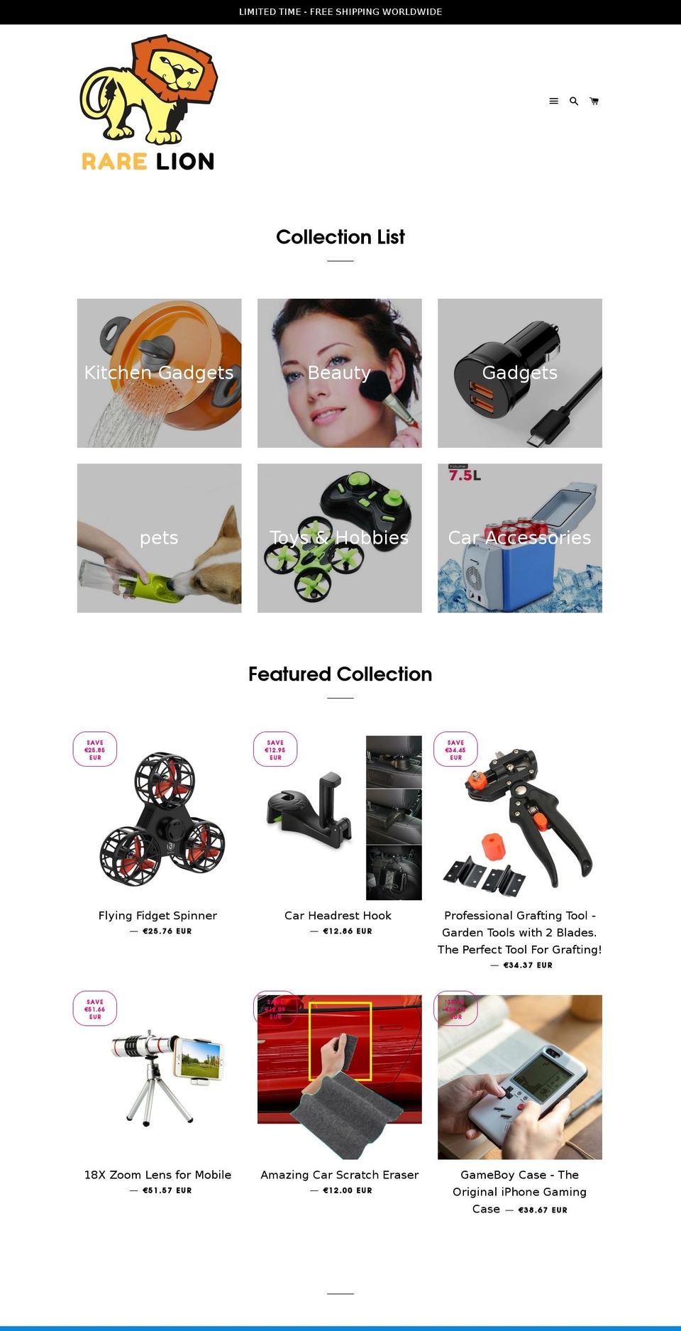 rarelion.com — Shopify storefront screenshot