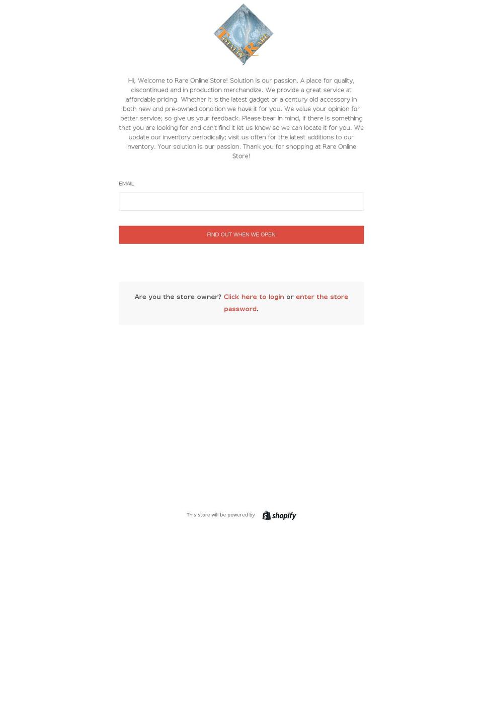 rareonlinestore.com shopify website screenshot