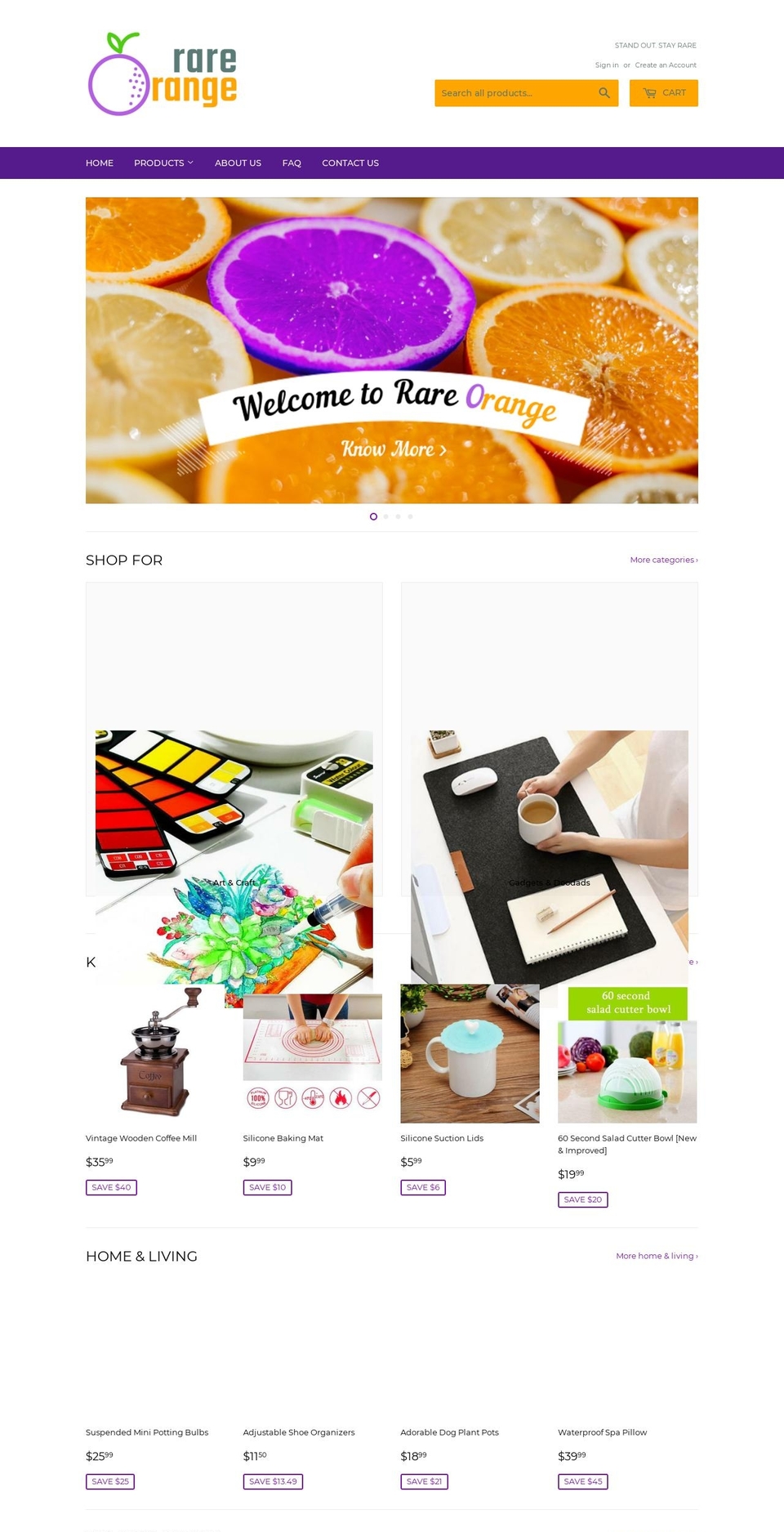rareorange.com shopify website screenshot