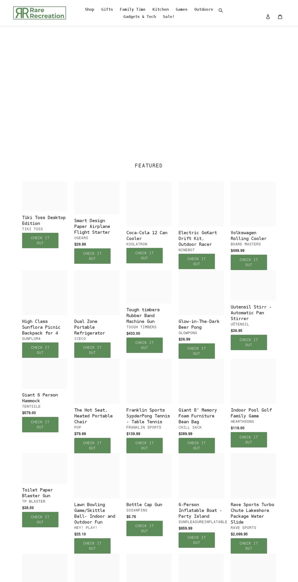 rarerecreation.com shopify website screenshot