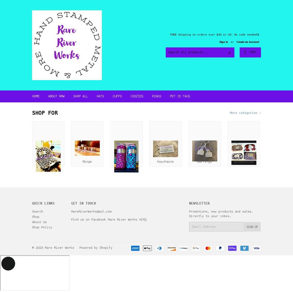 rareriverworks.com shopify website screenshot